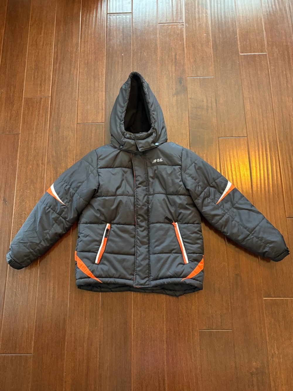 Boys London Fog Black & Orange Puffer Jacket With Removable / Detachable Hood